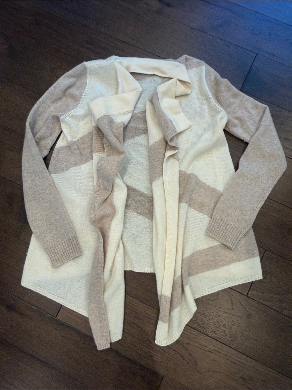 White + Warren Cream & Beige Open-Front Cashmere Cardigan Small - C69-053